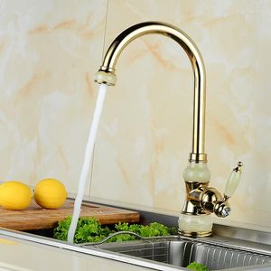 Kitchen Faucets European Natural Jade And Gold Faucet Cold Vegetables Basin Rotating Taps All Copper Antique