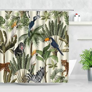 Duschvorhänge, tropische Pflanze, Vogel, Affe, Zebra, Leopard, wilde Tiere, Bäume, 3D-Druck, wasserdicht, Badezimmer-Vorhang-Set 220922