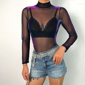 Dwuczęściowe spodnie kobiet Summer Summer Sheer siather Romper Bodysuit Top Fashion Women Club Street Transparent Serie-Through