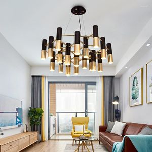 Hängslampor amerikansk stil ledande ljuskrona vardagsrum dekoration metallrör svart guld rör hängande lampa kök inomhus belysning fixtur