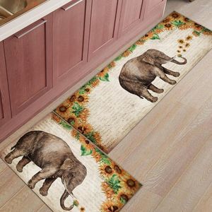 Tapetes 2pcs/conjunto de girassóis elefantes animais de porta tapetes tapetes tapete tapete de cama de cama de cama de cozinha banheiro sem deslizamento capacho