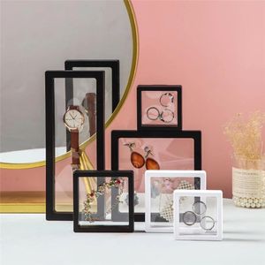 Colorful PE Film Jewelry Storage Box Ring Bracelet Necklace Travel Jewellery Case 3D Floating Frame Dustproof Display Boxes