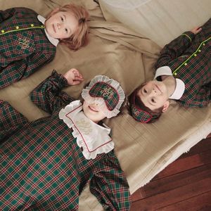 Piżama dzieci vintage zielona kratona piżama zestaw z opaską maluch maluch dziecięcych domowe todowarki piżamowe zestaw dla dziewcząt chłopców ubrania dziecięce 220922