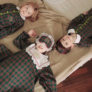 Pajamas Kids Vintage Green Plaid Pajama Sets с повязкой для малыша для малышей домонали