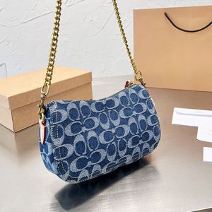 Denim Canvas Half Moon Crossbody Bag med justerbar axelrem