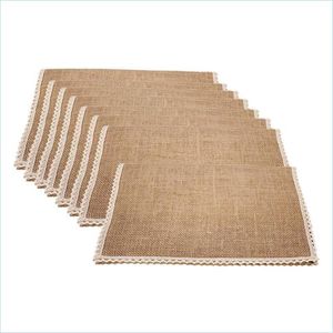 Mats Pads 8Set Burlap Placemats Rustic Table Lace Look Placema For Parties Weddings Bbqs Holidays Everyday Use Drop Deliv Bdesports Dhoz9