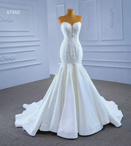 Mermaid Wedding Dress Elegant Line Nude Sleeve V-Neck Bridal Dress SM67352