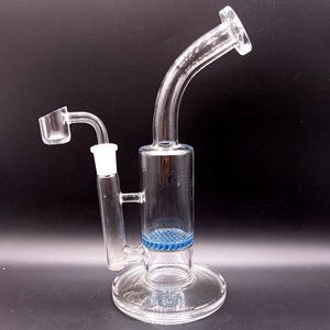 9 inch Clear Glass Water Bong Hookahs with Blue Honeycomb Filter Female 14mm Oil Dab Rigs Smoking Pipes