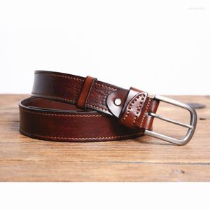 Belts Brown Genuine Leather Belt Classic Stitching Casual Men's Jeans Cowhide Handmade Premium Dress 38cm