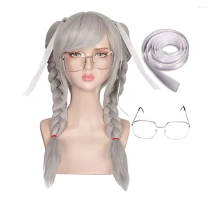 FESTIMENTO DE PARTE ANIME DANGANRONPA DANGAN RONPA PEKO PEKOYAMA SLATA E BRANCO DUPLO PONYLIED COSPLAY HALLOWEEN WIG SINTÉTICA