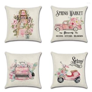 Pillow 1pcs Sigle-sided Pink Cute Truck Spring Print Cover Throw Nordic Room Decoration For Home Car Sofa Couch