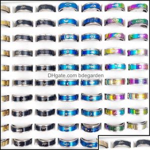 Band Rings Jewelry Fashion 100Pcs/Lot Stainless Steel Spinner Ring Turn The Charm Mixed Style Worry Anxiety Decompr Bdehome Ot62E