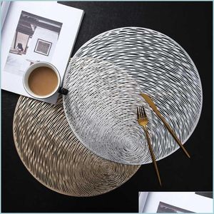 Mats Pads 2021 Siery Gold Round Placemats Cozinha tapetes de PVC para mesas de jantar bebidas montanhas -russas Conjunto de caf￩ Copo El Restaurante C Yydhhome DH4UY