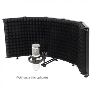 Metal Microphone Isolation Shield 5-Panel Wind Screen Foldable 3/8" and 5/8" Threaded High Density Absorbing Foam for Recording