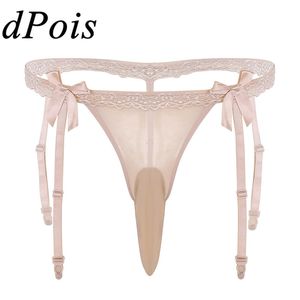 Briefs Panties Mens Open Closed Penis Sheath Shorts with Chastity Garter Belt Bow Lace Briefs Sexy Underwear Hommes Gay Panties Sissy Thong 220922