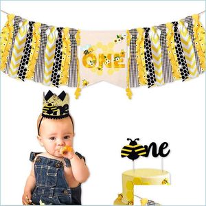 Partydekoration Biene Erster Geburtstag Hochstuhl Banner Kuchen Topper Krone Hut Themed Souvenir Kinder Po Boot Drop Lieferung 2021 Hom Mxhome Dhexf