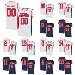 SJ NCAA College Ole Miss Rebels Basketball Jersey 12 Shon Robinson 13 Bryce Williams 14 Antavion Collum 15 Luis Rodriguez Customed