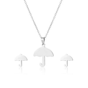 シンプルな傘チャームイヤリングセットステンレス鋼の小さな傘保護ペンダントネックレスジュエリーアクセサリー