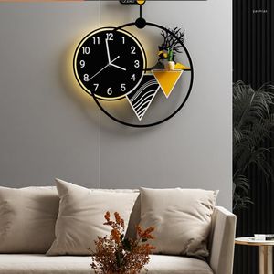Wall Clocks Clock With Light Nordic Simple Design Creative Metal Pointer Remote Dimming Watches For Living Room Zegar Deco