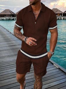 Men's Tracksuits Men's Sportswear Digital Print Short Sleeve Zipper Polo Shirt Shorts Set Casual Streetwear 2 Piece Summer 2022