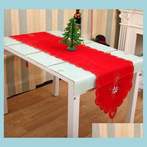 パーティーデコレーションXMastable Runner Sashes Cloth Christmas Santa Bell Cane Candle Design Tassel Wedding Bed Table Table Drop Delivery Bdebag Dhhaa