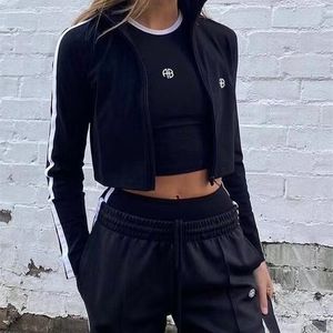 Zweiteilige Damenhose, Damen-Druck, kurzes Oberteil oder Freizeithose, Set mit Seitenstreifen, passendes langärmliges Damen-Pullover mit O-Ausschnitt oder Sporthose 220922