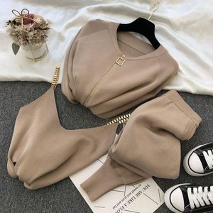 Women's Two Piece Pants Women's Spring Autumn Women Suits Female Long Sleeve Knitted Coats Camisole Tops Ladies Loose Three Sets