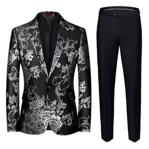 Męskie garnitury Blazery pozostawione markę ROM Jacquard Suit British Style Men Business Wedding Party Tuxedo Dress Blazer and Pant Slim Clothing 220922