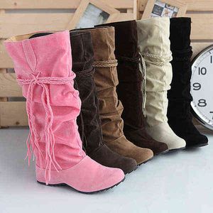 Boots Plus Size Women's 40-43 Extra Large Rope Braided Frosted Inner Increase Tassel High Fashion Female Winter Y2209