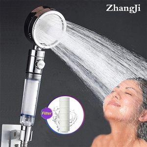 Bathroom Shower Heads ZhangJi Skin Care High Pressure 3 Modes Shower Head with Stop Button Water Saving Replaceable Filter Spray Nozzle Black 220922