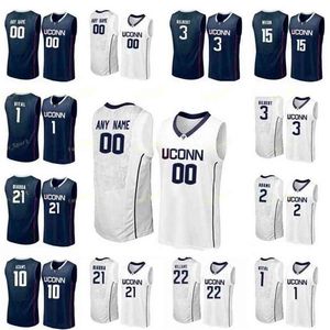 SJ UConn Huskies Koleji Basketbol Forması 12 Tyler Bryant 12 Tyler Polley 14 Kassoum Yakwe 15 Sidney Wilson Erkek Kadın Gençlik Özel Dikişli