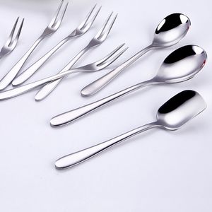 Shiny Stainless Steel Fruit Fork Dessert Cake Ice Cream Spoon Home Kitchen Dining Flatware tool