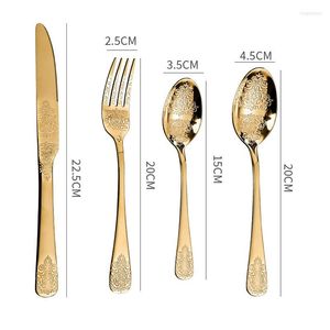 Flatvaruuppsättningar 20Set/Lot Luxury Gold Tabelleriset Set rostfritt stål Cutsly Knifer Cutleries gafflar Middag Europeisk stil