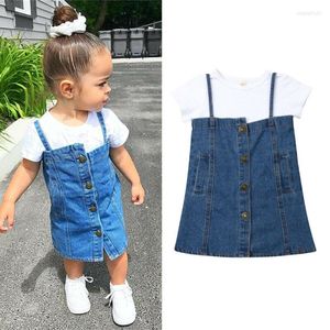 Zestawy odzieży 12M-4y Maluch Niemowlę dzieci Baby Girls Summer krótkie topy z krótkim rękawem T-shirt Dżins Pasek Spódnica 2PC