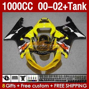 OEM FAIRINGS TANK FÖR SUZUKI K2 GSXR-1000 GSXR 1000 CC GSXR1000 00 01 02 BODY 155NO.28 GSX R1000 GSX-R1000 2001 2002 2002 1000cc 00-02 Injektion Mögel mögelfyllande gul stock