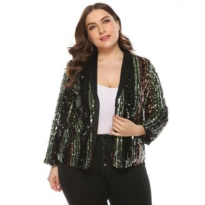 Kvinnor s plus size yttre kläder rockar sexiga ränder paljetter kappor kvinnor notched långärmad smal bomberjacka streetwear kausal höst vinter cardigan blazer 220922