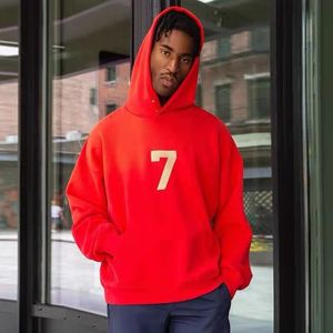 Bluzy męskie bluzy projektant mody mgły z kapturem sezon 7 Flocking Digital Red Seven Hooded Pullover