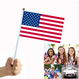 Dekoracja imprezy 100pcs American Flags Mini US Handheld Stick on Metal with Round 14 cm x 21 cm