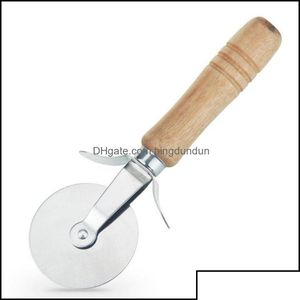 Cake Tools Round Pizza Cutter Knife Roller Clutc Rostfritt stål Cutters Wood Handle Pastry Nonstick Tool Wheel OT2SO