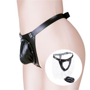 Briefs Panties Sexy Men's PU Leather Panties Detachable Cock Cage Chastity Panties Adjustable Harness Body Bondage Straps BDSM Fetish Costume 220922