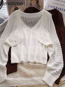 Swetery kobiet Kimotimo Kamizelka Dwuczęściowy zestaw kobiet 2022 NOWOŚĆ DŁUGO SŁUKACH KORETS KOREAN SIMENT VHALS WEWNĘTRZNE SWEATE