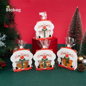 Gift Wrap StoBag 40pcs Marry Christmas Kraft Gift Box Window Candy Cookies Packaging Santa Claus Cute Kids Holiday Happy Year Party Favor 220922