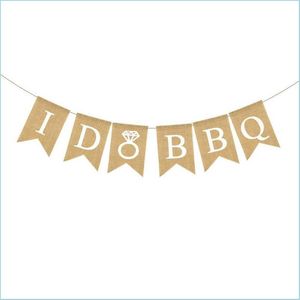 Party Decoration Burlap BBQ Sign Banner Bachelorette Picnic Rustic Wedding Bridal Shower Engagement Bride to Be Po Booth Dro Yydhhome Dhoun