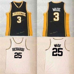 SJ Herren Marquette Golden Eagles Dwyane Wade #3 College-Basketball-Trikots #25 Dwyane Wade Richards High School genähtes Trikot