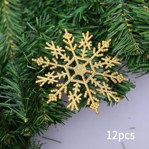 Christmas Decorations 12pcs Glitter Snowflakes Xmas Tree Sparkle Hanging Ornament Pendant Home Snow Winter Party