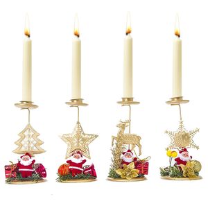 Santa Claus Snowflake Star Christmas Candlestick Iron Candle Ornament Present Desktop Metal Candle Holder For Xmas Table Decoration