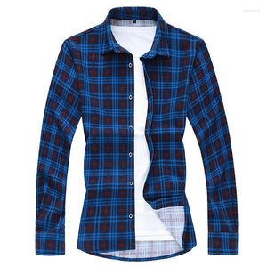 Camicie casual da uomo Camicia da uomo MOGU da uomo 2022 Moda autunno per uomo Manica lunga in cotone stampato scozzese blu Slim Fit Taglia grande 7XL