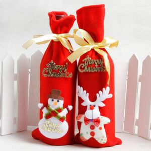 Juldekorationer Vinflaskdekor Set Santa Claus Snowman Deer Cover Bag Navidad Party Gift Decoration For Home