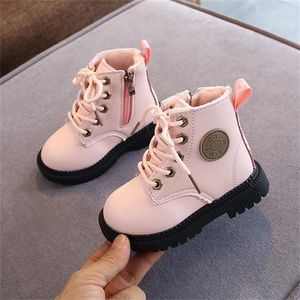 Boots Autumn Winter Children Boys Girls Leather Snow Plush Fashion Waterproof Non slip Warm Kids Shoes 21 30 220921