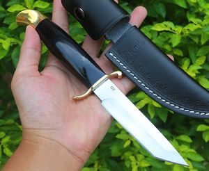 M6676 Utomhusöverlevnad Rak kniv D2 Satin/Mirror Polish Tanto Blade Svart Färgved med mässing Huvudhandtag Fixade blad Taktiska knivar